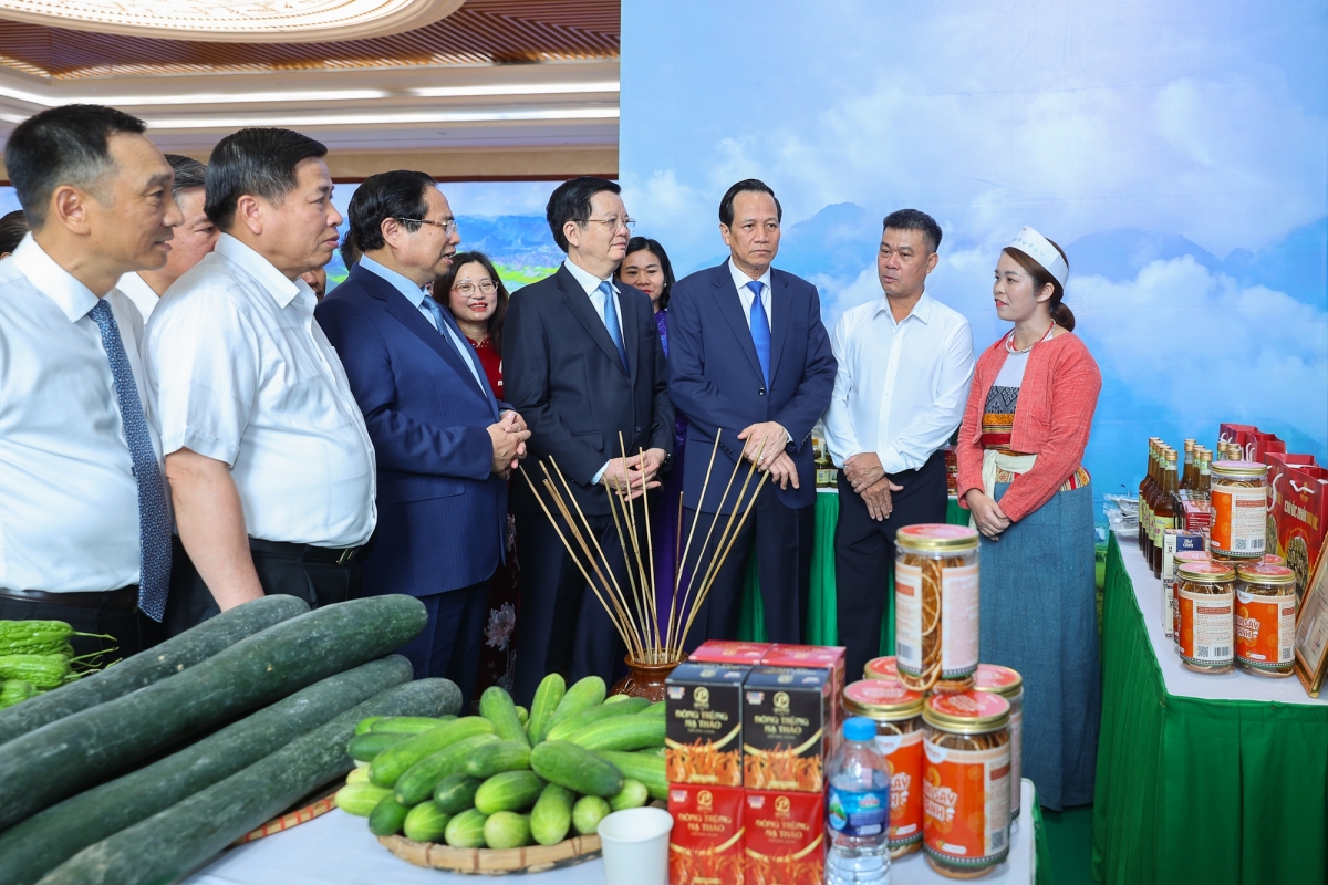 Thủ tướng thăm các gian hàng trưng bày sản phẩm nông nghiệp của các địa phương, đơn vị - Ảnh: VGP/Nhật Bắc